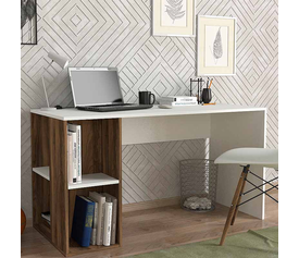Γραφείο εργασίας Coral χρώμα λευκό - καρυδί 140x60x75εκ.