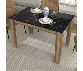 Τραπέζι Darlen χρώμα καρυδί - μαύρο εφέ μαρμάρου 110x72x74εκ.