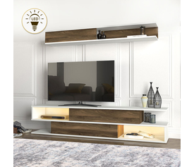 Σύνθεση τηλεόρασης Manet με LED χρώμα λευκό - καρυδί 180x29,5x39εκ.