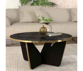 Τραπεζάκι σαλονιού Lagerta χρώμα μαύρο εφέ μαρμάρου Ø75x35εκ.