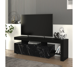 Έπιπλο τηλεόρασης Acnes χρώμα μαύρο - μαύρο εφέ μαρμάρου 160x40x53εκ.