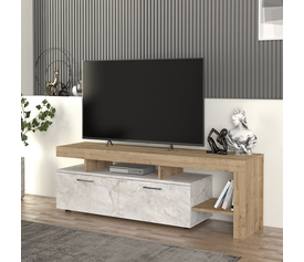 Έπιπλο τηλεόρασης Acnes χρώμα λευκό εφέ μαρμάρου - sapphire oak 160x40x53εκ.