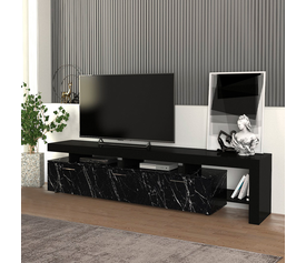 Έπιπλο τηλεόρασης Acnes χρώμα μαύρο - μαύρο εφέ μαρμάρου 220x40x52εκ.