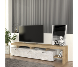 Έπιπλο τηλεόρασης Acnes χρώμα λευκό εφέ μαρμάρου - sapphire oak 220x40x52εκ.