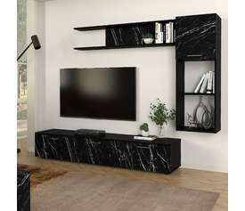 Σύνθεση τηλεόρασης Darcy χρώμα μαύρο εφέ μαρμάρου - μαύρο 180x40x33εκ.