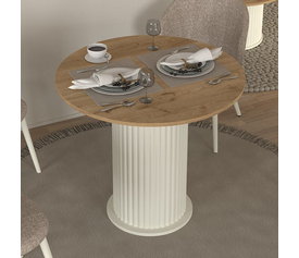 Τραπέζι Bohema χρώμα ivory - sepet oak Ø90x77,7εκ.