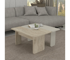 Τραπεζάκι σαλονιού σετ 2τμχ Sevilla χρώμα sandstone - travertine 75x75x37,4εκ.