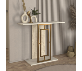 Κονσόλα Alderas χρώμα sandstone - travertine - χρυσό 90x29,6x76,8εκ.