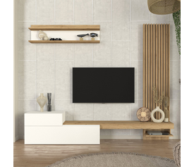 Σύνθεση τηλεόρασης Dumont χρώμα λευκό - sepet oak 240x36,8x200εκ.