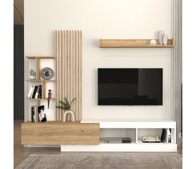 Σύνθεση τηλεόρασης Vermont χρώμα λευκό - sepet oak 240x40x192εκ.