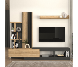 Σύνθεση τηλεόρασης Vermont χρώμα ανθρακί - sepet oak 240x40x192εκ.