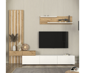Σύνθεση τηλεόρασης Rosaline χρώμα λευκό - sepet oak 233x31,3x196,8εκ.