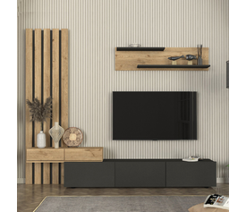 Σύνθεση τηλεόρασης Rosaline χρώμα ανθρακί - sepet oak 233x31,3x196,8εκ.