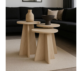 Τραπεζάκι βοηθητικό σετ 3 τμχ Podel χρώμα travertine Ø29,6x52,1εκ.