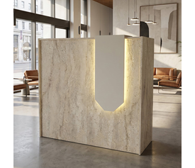 Γραφείο υποδοχής - reception Navita με LED χρώμα travertine - sandstone 113,6x42x111,8εκ.
