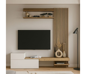 Σύνθεση τηλεόρασης Dumont χρώμα λευκό - sepet oak 180x36,8x200εκ.