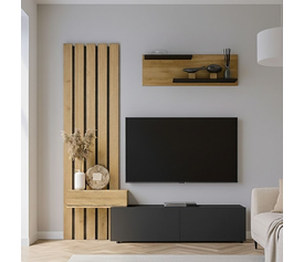 Σύνθεση τηλεόρασης Rosaline χρώμα ανθρακί - sepet oak 183x31,3x196,9εκ.