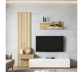 Σύνθεση τηλεόρασης Rosaline χρώμα λευκό - sepet oak 183x31,3x196,9εκ.