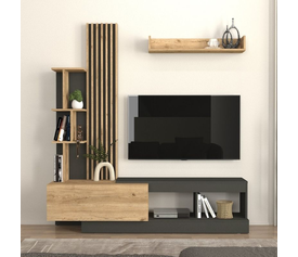 Σύνθεση τηλεόρασης Vermont χρώμα ανθρακί - sepet oak 180x40x193,8εκ.