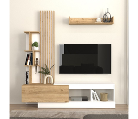 Σύνθεση τηλεόρασης Vermont χρώμα λευκό - sepet oak 180x40x193,8εκ.