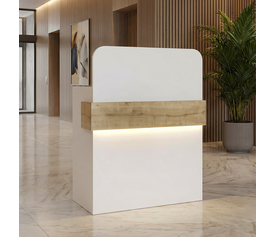 Γραφείο υποδοχής - reception Telmos με LED χρώμα λευκό - sapphire oak 90x43,6x119,2εκ.