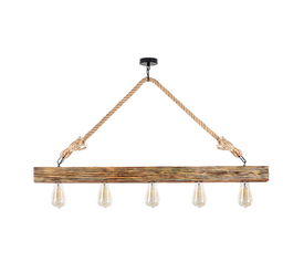 Φωτιστικό οροφής Erebos E27 ξύλο - σχοινί πεντάφωτο χρώμα φυσικό 100x7x53εκ.