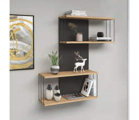 Ραφιέρα τοίχου Destan χρώμα ανθρακί - φυσικό οξιάς 65x19x96εκ.