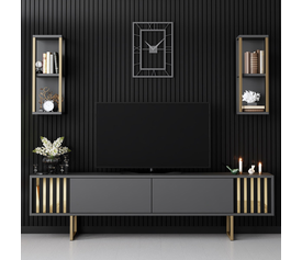 Σύνθεση τηλεόρασης Goldline χρώμα ανθρακί - χρυσό 180x30x48εκ.