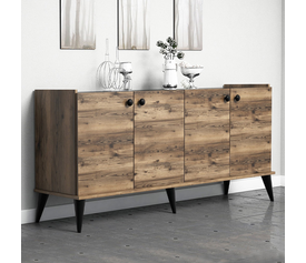 Μπουφές Lidya χρώμα καρυδί - μαύρο εφέ μαρμάρου 182x41x82,5εκ.