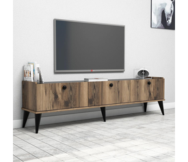 Έπιπλο τηλεόρασης Lidya χρώμα καρυδί - μαύρο εφέ μαρμάρου 180x35x49εκ.