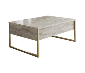 Τραπεζάκι σαλονιού Luxe χρώμα travertine - χρυσό 90x60x40εκ.