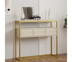 Κονσόλα Guarda χρώμα μπεζ travertine - χρυσό 100x29x90εκ.