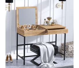Wooden Makeup Vanity Linda Natural Beech 100x45x74 cm