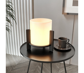 Φωτιστικό επιτραπέζιο Pine E27 Mdf - ύφασμα Pvc χρώμα μαύρο - κρεμ Ø20x20εκ.