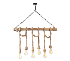 Φωτιστικό οροφής Giza E27 ξύλο - σχοινί εξάφωτο χρώμα φυσικό 80x8x90εκ.