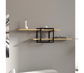 Ραφιέρα τοίχου Mone χρώμα sapphire oak - μαύρο 120x18x30εκ.