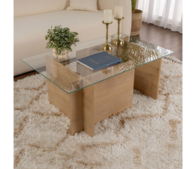 Τραπεζάκι σαλονιού Vetrino γυάλινο χρώμα honey oak 105x65x40εκ.