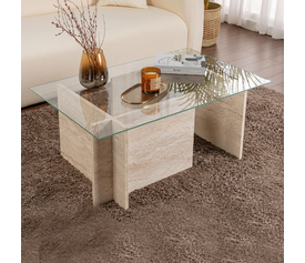 Τραπεζάκι σαλονιού Vetrino γυάλινο χρώμα travertine 105x65x40εκ.