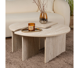 Τραπεζάκι σαλονιού σετ 2 τμχ Moira χρώμα travertine Ø90x41εκ.