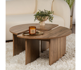 Τραπεζάκι σαλονιού σετ 2 τμχ Moira χρώμα καρυδί Ø90x41εκ.