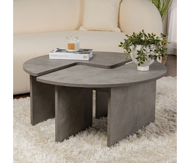 Τραπεζάκι σαλονιού σετ 2 τμχ Moira χρώμα γκρι σκυροδέματος Ø90x41εκ.