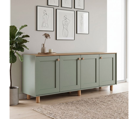 Μπουφές Bohemian χρώμα πράσινο - φυσικό οξιάς 180x40x75εκ.