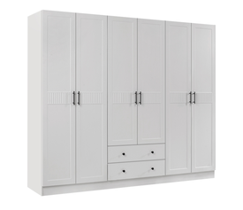 Ντουλάπα ρούχων Jenna εξάφυλλη με συρτάρια χρώμα λευκό 210x50x182εκ.