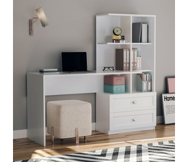 Γραφείο εργασίας Emily με βιβλιοθήκη χρώμα λευκό 155x60x152εκ.