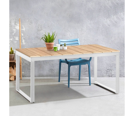 Τραπέζι κήπου Poseidon μέταλλο - ξύλο χρώμα λευκό - φυσικό 180x92x75εκ.