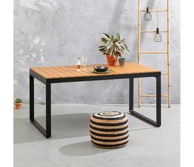 Τραπέζι κήπου Poseidon μεταλλικό - μασίφ ξύλο χρώμα μαύρο - καρυδί 150x82x75εκ.