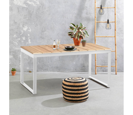 Τραπέζι κήπου Poseidon μεταλλικό - μασίφ ξύλο χρώμα λευκό - φυσικό 150x82x75εκ.