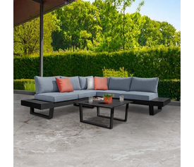 Σαλόνι κήπου γωνιακό Lyra σετ 3 τμχ μέταλλο - ξύλο χρώμα μαύρο