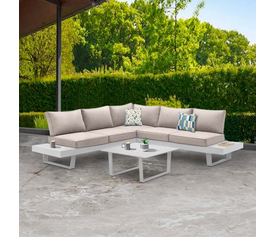 Σαλόνι κήπου γωνιακό Lyra σετ 3 τμχ μέταλλο - ξύλο χρώμα λευκό