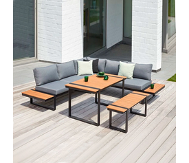 Σαλόνι κήπου γωνιακό Artemis σετ 4 τμχ μέταλλο - ξύλο χρώμα μαύρο - καρυδί